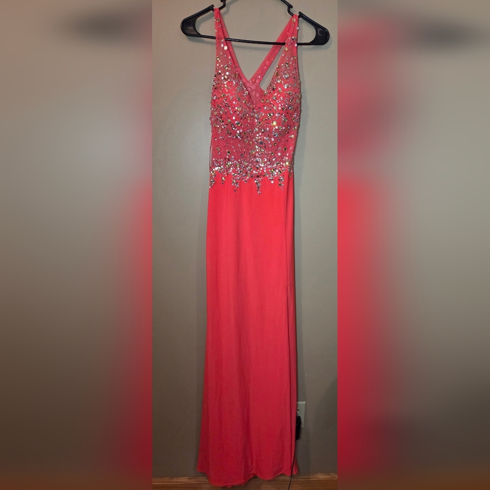 Prom Dress Blondie Nites By Stacy Sklar Size 3 Coral Pink Jeweled NWT